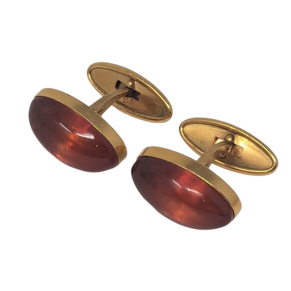 Vintage Soviet USSR Baltic Amber Oval Cufflinks - Picture 1 of 11